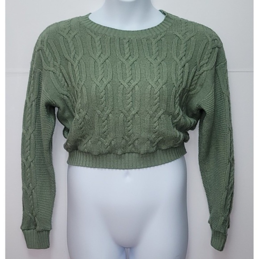 LA Hearts by PacSun Womens Green Crop Cable Knit Sweater Sz S Minimalist Cottage